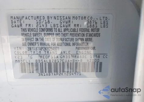 2019 Nissan Sentra S from USA, damaged, VIN 3N1AB7AP2KY254971